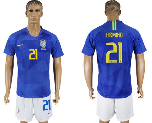 Brazil #21 Firmino Away Soccer Country Jersey